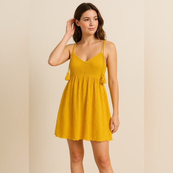 Free People Endless Summer Yellow Tassle Sun Drenched Dress Size S - Picture 2 of 12